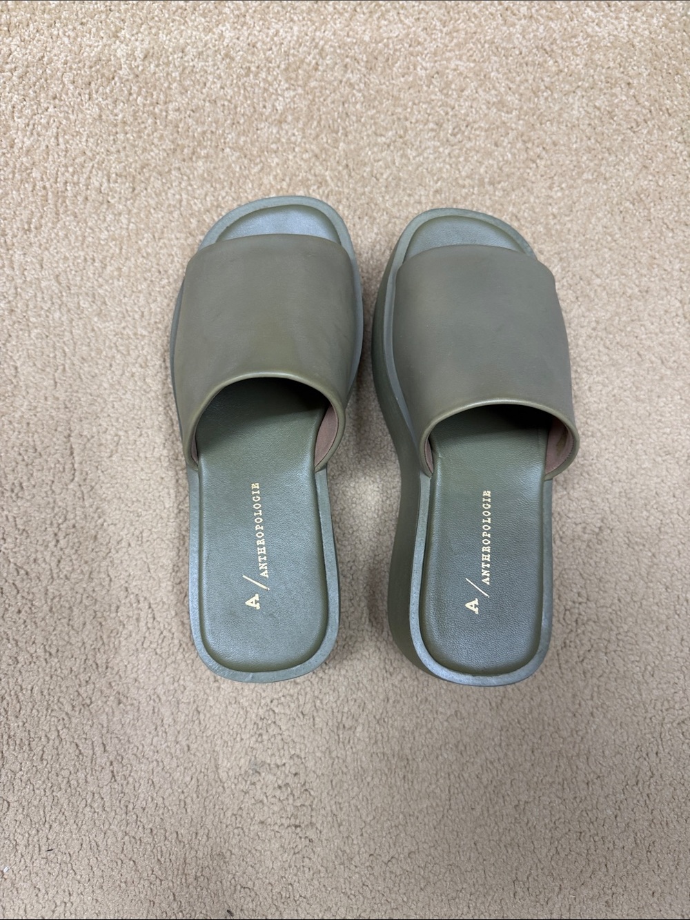 Anthropologie Moss Green Slide Sandals